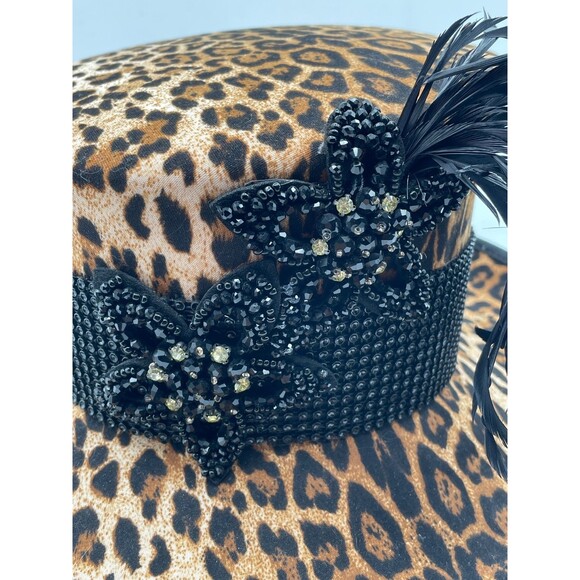 Women\'s Leopard Print Hat Church Wedding Derby Feather Rhinestone Whittall Shon main image 5